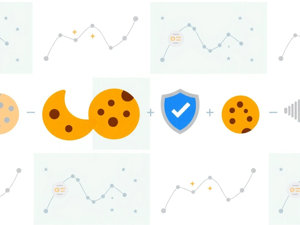Ilustrație cu simboluri de cookie-uri și date digitale
