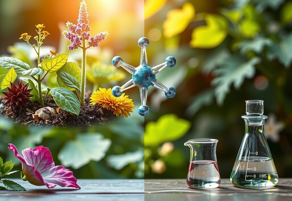 Imagine simbolică a echilibrului dintre natură și știință în produsele Nutrivitay